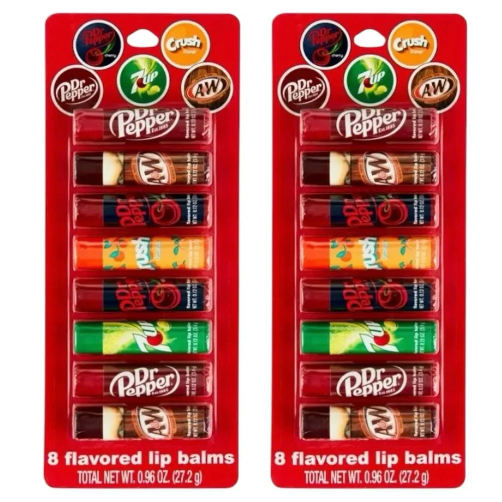 2x Taste Beauty Flavored Lip Balms 8 Lip Balms Sealed Dr Pepper 7 Up Crush A&W
